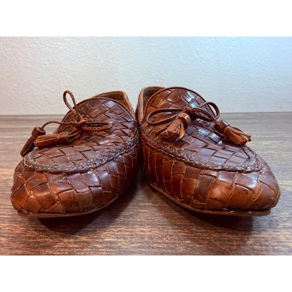 Sesto Meucci Florence Woven Leather Tassel Loafers Brown Italian Flat Womens 8.5 - Picture 8 of 9